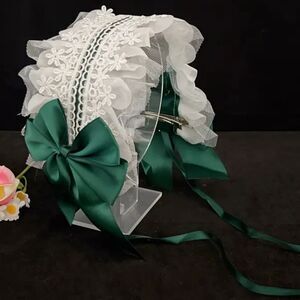 Green & White Lace Party Headband – 12.2" Clip-On Bow Hair Accessory